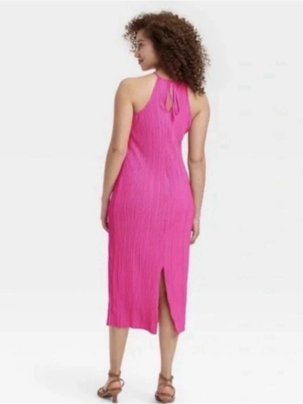 Knit Plisse Midi Shift Dress Hot Pink - Picture 2 of 8